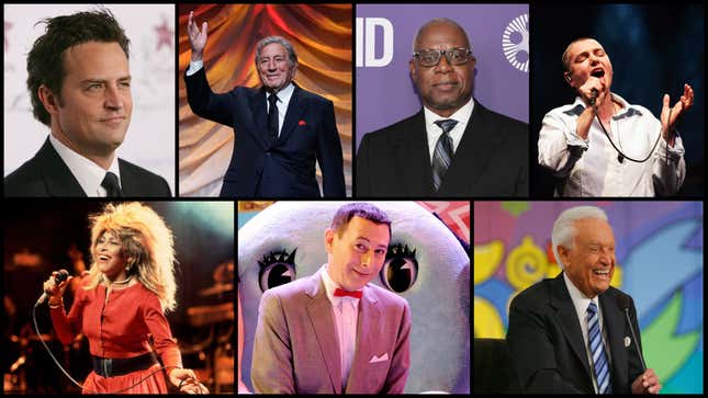Clockwise from top left: Matthew Perry, Tony Bennett, Andre Braugher, Sinéad O’Connor, Bob Barker, Paul Reubens, Tina Turner