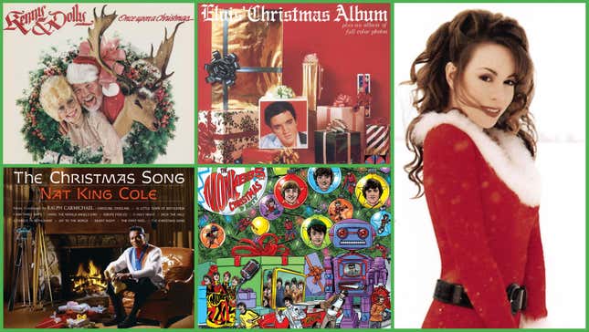 Clockwork from bottom left: Nat King Cole: The Christmas Song (Image: Capital Records); Kenny &amp; Dolly: Once Upon A Christmas (Image: RCA Nashville); Elvis’ Christmas Album (Image: RCA Records); Mariah Carey: Merry Christmas (Image: Sony Records); The Monkees: Christmas Party (Image: Rhino Records)
